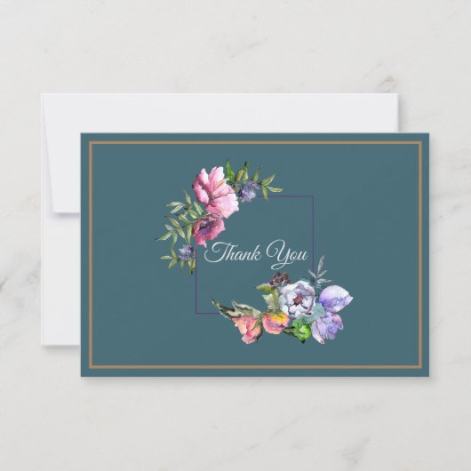 Blauwgroen en Roze Waterverf Bloemen Kaart (Voorkant)