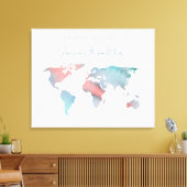 Blauwgroen en roze Waterverf Wereldkaart Gastboek Canvas Afdruk (Insitu (Woonkamer))