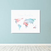 Blauwgroen en roze Waterverf Wereldkaart Gastboek Canvas Afdruk (Insitu (Houten vloer))