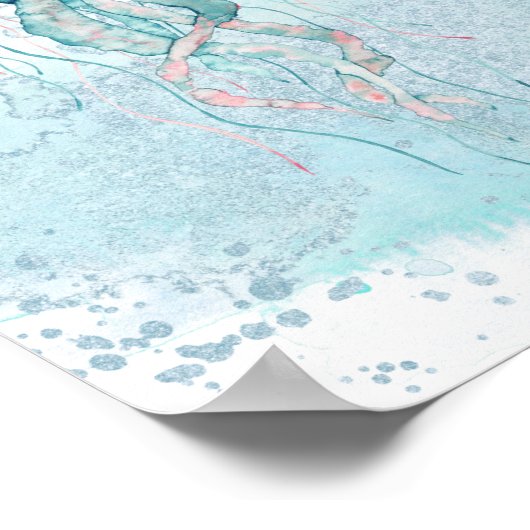 Blauwgroen en roze Zee kwallen Poster (Hoek)