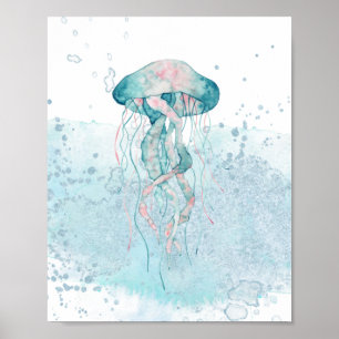 Blauwgroen en roze Zee kwallen Poster