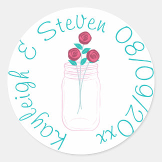 Blauwgroen en Rozen Ronde Sticker