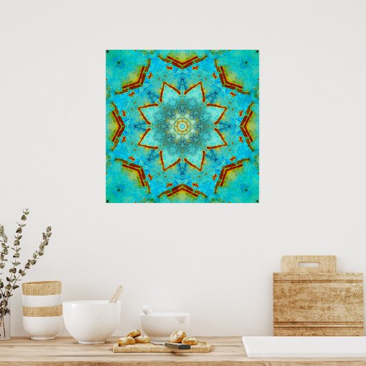 Blauwgroen en Rust Mandala Poster (Keuken)