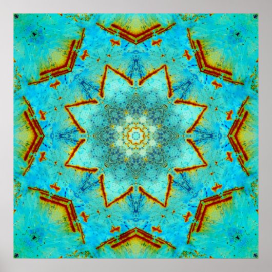 Blauwgroen en Rust Mandala Poster (Voorkant)