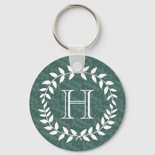 Blauwgroen en Sage Greenery Botanical Wreatmonogra Sleutelhanger (Voorkant)