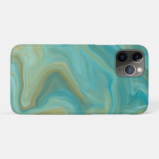 Blauwgroen en Sandy Brown Swirls Marble Art Case-Mate iPhone Case (Achterkant (horizontaal))
