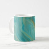 Blauwgroen en Sandy Brown Swirls Marble Art Koffiemok (Voorkant links)