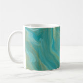 Blauwgroen en Sandy Brown Swirls Marble Art Koffiemok (Links)