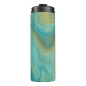 Blauwgroen en Sandy Brown Swirls Marble Art Thermosbeker (Voorkant)