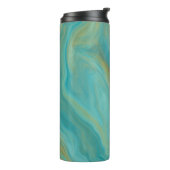 Blauwgroen en Sandy Brown Swirls Marble Art Thermosbeker (Gedraaid links)
