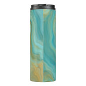Blauwgroen en Sandy Brown Swirls Marble Art Thermosbeker (Achterkant)