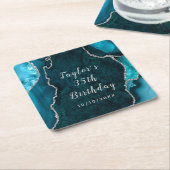 Blauwgroen en Silver Agaat Marmer Verjaardag Kartonnen Onderzetters (Schuin)