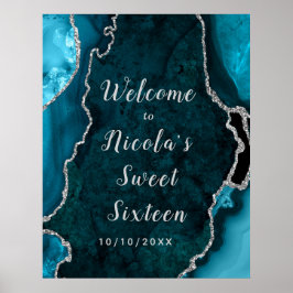 Blauwgroen en Silver Agaat Sweet Sixteen Welkom Poster