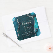 Blauwgroen en Silver Agaat Verjaardag Bedankt Vierkante Sticker (Envelop)