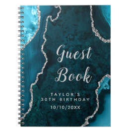 Blauwgroen en Silver Agate Verjaardagsgastenboek Notitieboek