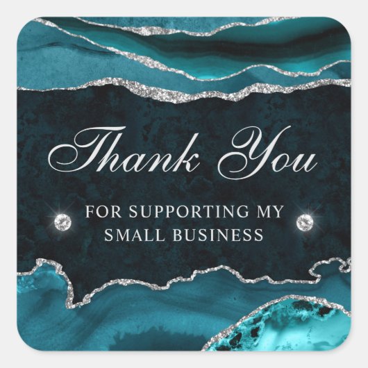 Blauwgroen en Silver Glitter Marble Small Business Vierkante Sticker (Voorkant)