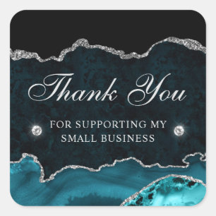 Blauwgroen en Silver Glitter Marble Small Business Vierkante Sticker