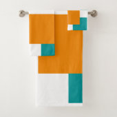Blauwgroen en Tangarine minimal vierkanten Bad Handdoek (Insitu)