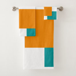 Blauwgroen en Tangarine minimal vierkanten Bad Handdoek
