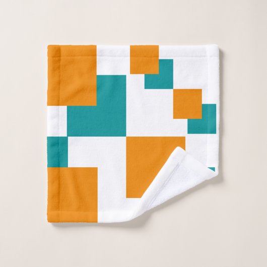 Blauwgroen en Tangarine minimal vierkanten Bad Handdoek (Wasdoekje)