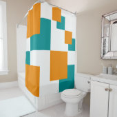 Blauwgroen en Tangarine minimal vierkanten Douchegordijn (In situ)