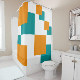 Blauwgroen en Tangarine minimal vierkanten Douchegordijn