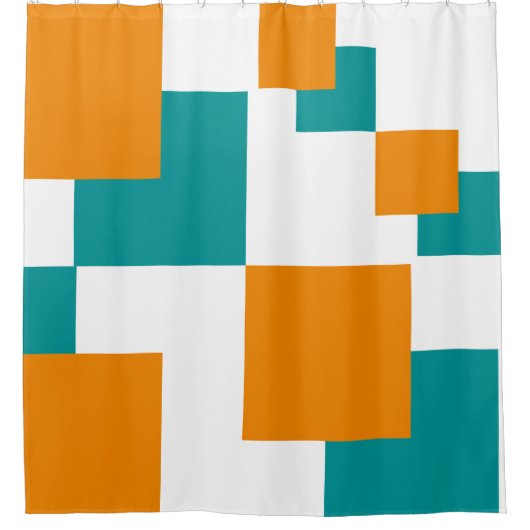 Blauwgroen en Tangarine minimal vierkanten Douchegordijn (Voorkant)