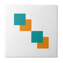 Blauwgroen en Tangarine minimal vierkanten Tegeltje