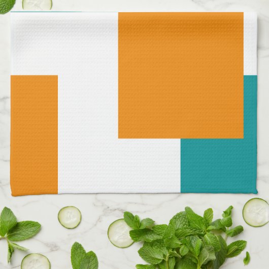 Blauwgroen en Tangarine minimal vierkanten Theedoek (Gevouwen)