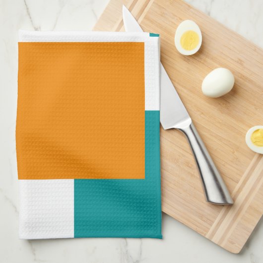 Blauwgroen en Tangarine minimal vierkanten Theedoek (Quarter Fold)