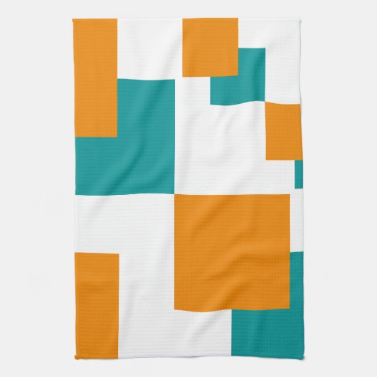 Blauwgroen en Tangarine minimal vierkanten Theedoek (Verticaal)