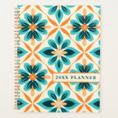 Blauwgroen en Tangerine Mid-Century Floral Planner (Voorkant)