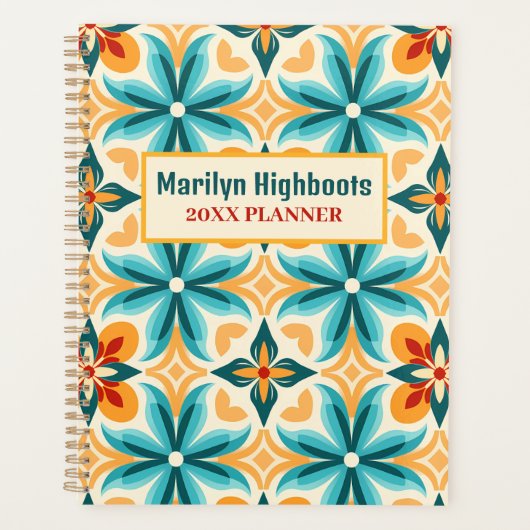 Blauwgroen en Tangerine Mid-Century Planner (Voorkant)