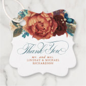 Blauwgroen en Terracotta Floral Wedding Bedankt Bedankjes Labels (Voorkant)