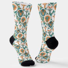 Blauwgroen en Terracotta Hipster Goats Socks Sokken