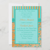 Blauwgroen en trangerine-Floral-Stripe-monogram Kaart (Achterkant)