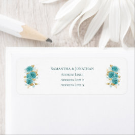 Blauwgroen en Turkooise Roos Elegant Wedding Label