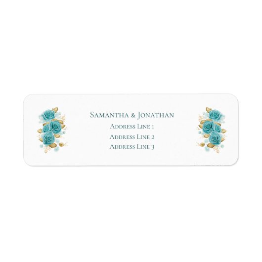 Blauwgroen en Turkooise Roos Elegant Wedding Label (Voorkant)