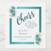 Blauwgroen en Turkooise Roos Elegant Wedding Wine  Wijn Etiket (Enkel label)