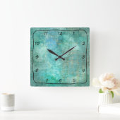 Blauwgroen en Turquoise Beauful Patterned Clock Vierkante Klok (Huis)