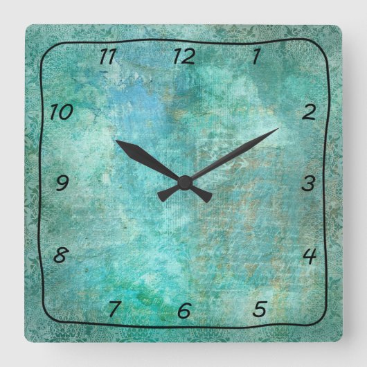 Blauwgroen en Turquoise Beauful Patterned Clock Vierkante Klok (Voorkant)