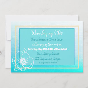 Blauwgroen en Turquoise Blue White Flower Wedding Kaart