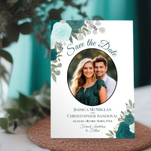 Blauwgroen en Turquoise Elegant Floral Boho Weddin Save The Date