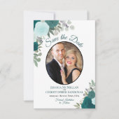 Blauwgroen en Turquoise Elegant Floral Boho Weddin Save The Date (Voorkant)