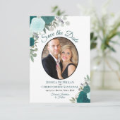 Blauwgroen en Turquoise Elegant Floral Boho Weddin Save The Date (Staand voorkant)