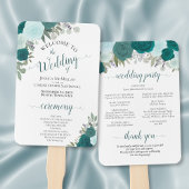 Blauwgroen en Turquoise Elegant Floral Wedding Pro Handwaaier