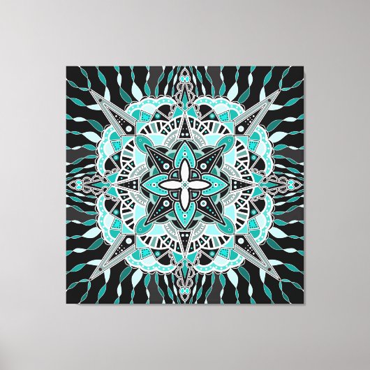 Blauwgroen en Turquoise Mandala Abstracte bemiddel Canvas Afdruk (Voorkant)