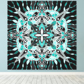 Blauwgroen en Turquoise Mandala Abstracte bemiddel Canvas Afdruk (Insitu (Houten vloer))