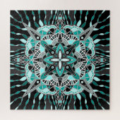 Blauwgroen en Turquoise Mandala Abstracte bemiddel Legpuzzel (Horizontaal)