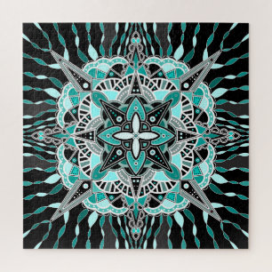 Blauwgroen en Turquoise Mandala Abstracte bemiddel Legpuzzel
